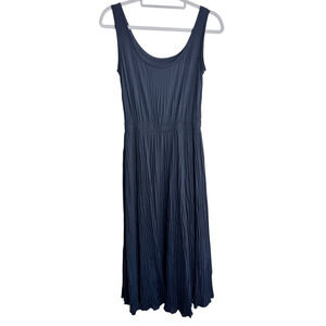 Vince Navy Blue Crinkle Smocked Waist Sleeveless Scoop Neck Midi Dress XS Party
